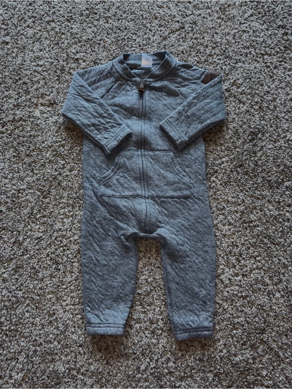Carter's Heather Gray Quilted Zip-Up Footed One-Piece